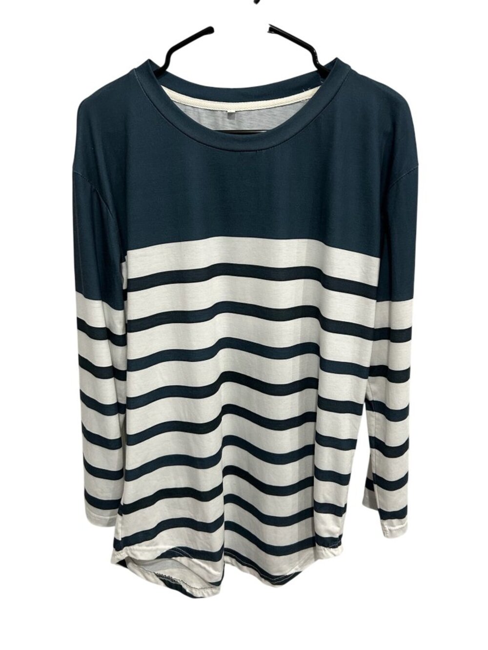 Womens Striped Blue White Long Sleeve Crewneck Shirt Size L Preppy Minimalist